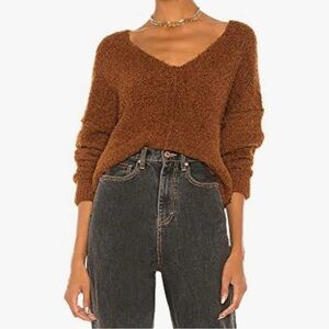 Free People Icing v neck fuzzy pullover XS - color = mocha